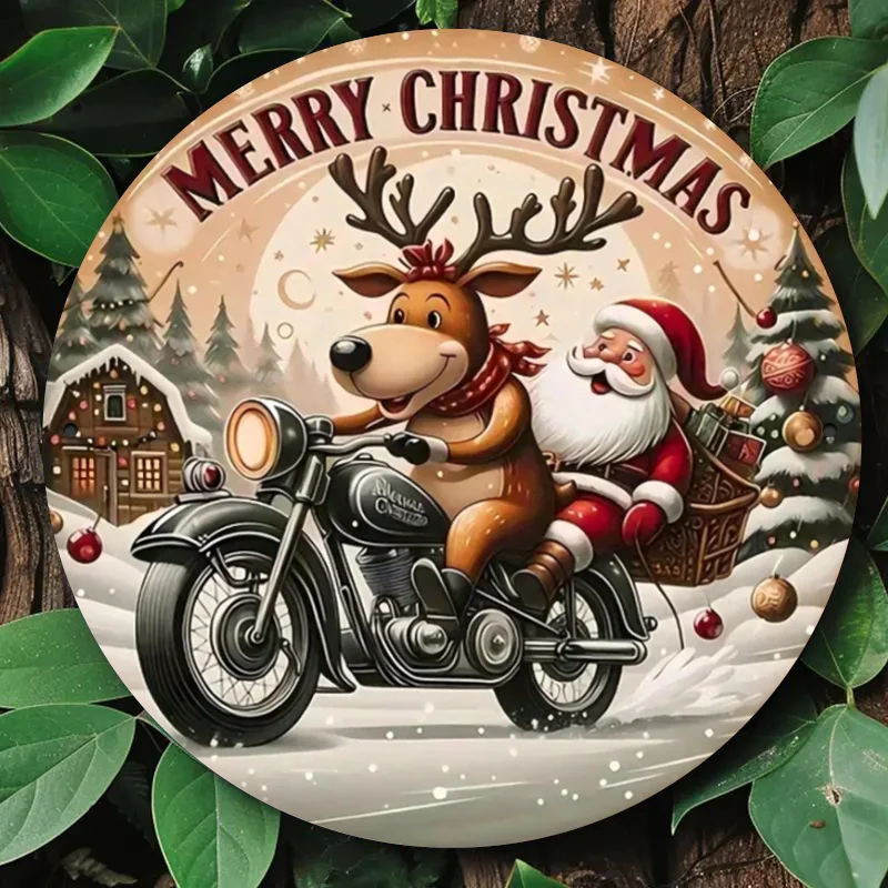 "Reno navideño divertido que lleva Papá Noel", letrero redondo vintage de madera, arte de pared de 19,99x19,99 cm, adecuado para el hogar, bar, ca