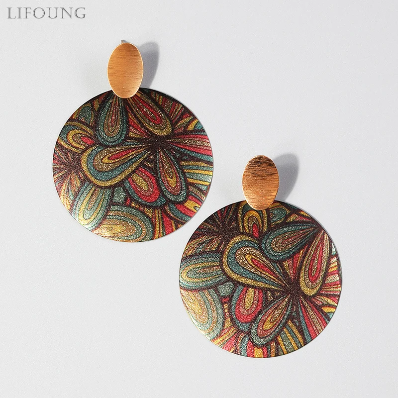 Print Multi Color Flower Post Earrings For Women Vintage Fashion Jewelry Trendy Round New Style Holiday Accessories Gift 2023748