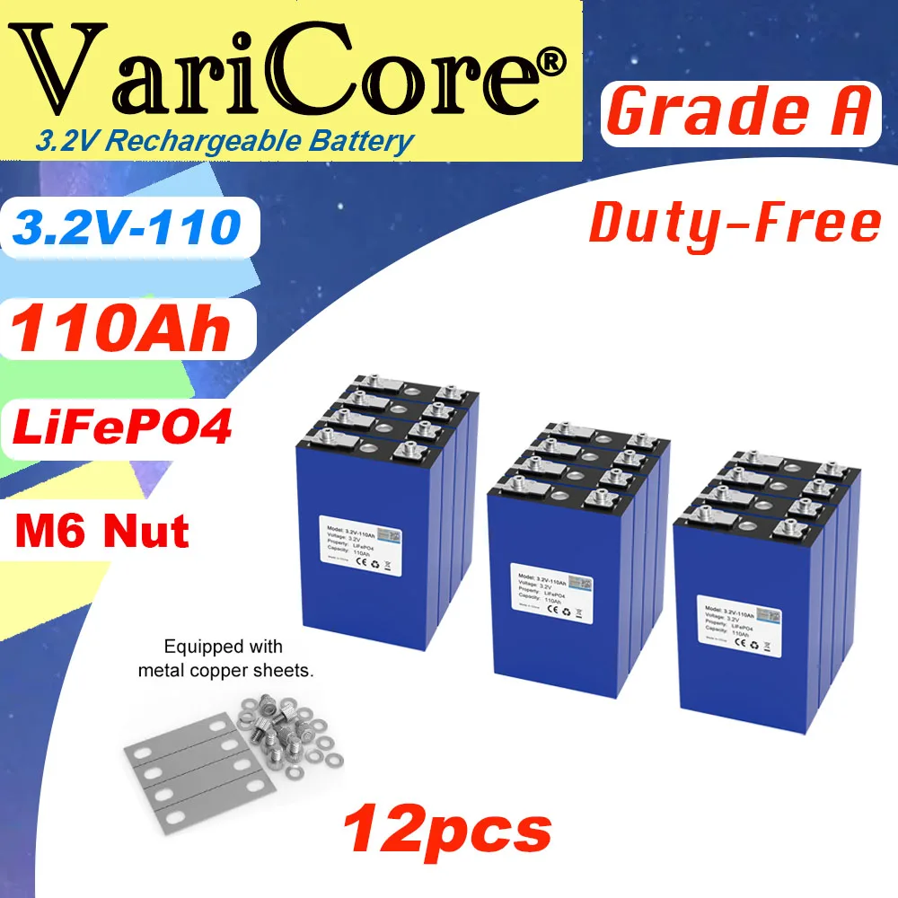 

12pcs 3.2V 110Ah LiFePO4 Lithium iron phosphate Battery for 12V Golf Cart Solar Electric energy Storage Cell Grade A duty-free