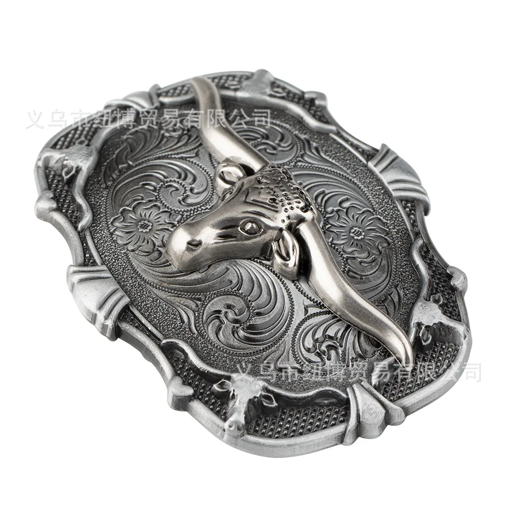 Vintage Western Denim Boots Belt Buckle Alloy Cow Head