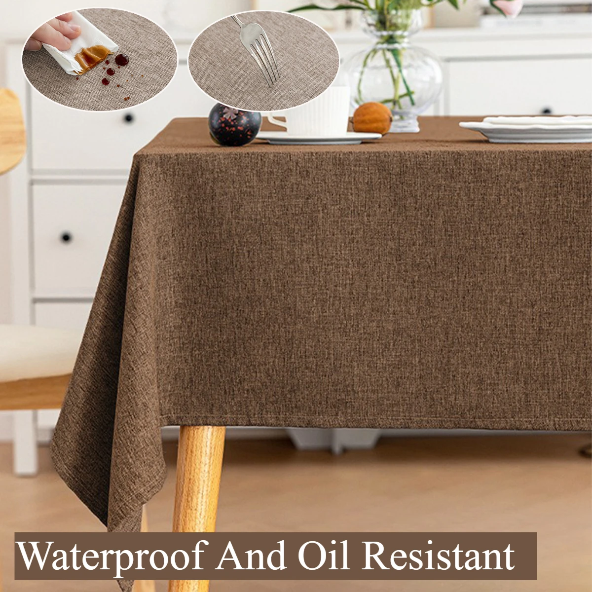 

1PC Rectangular Solid Color Cotton and Linen Tablecloth, Waterproof and Oil Proof Tablecloth, No Wash Dining Tablecloth 식탁보