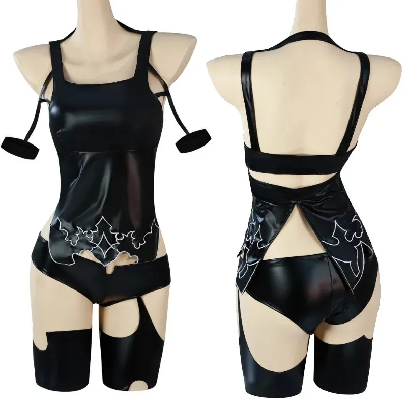 لعبة NieR: Automata A2 أزياء تنكرية بدلة معركة سوداء مثيرة من البولي يوريثان شورتات للنساء والفتيات فستان حفلات الكرنفال k;3,c'5.b;8'