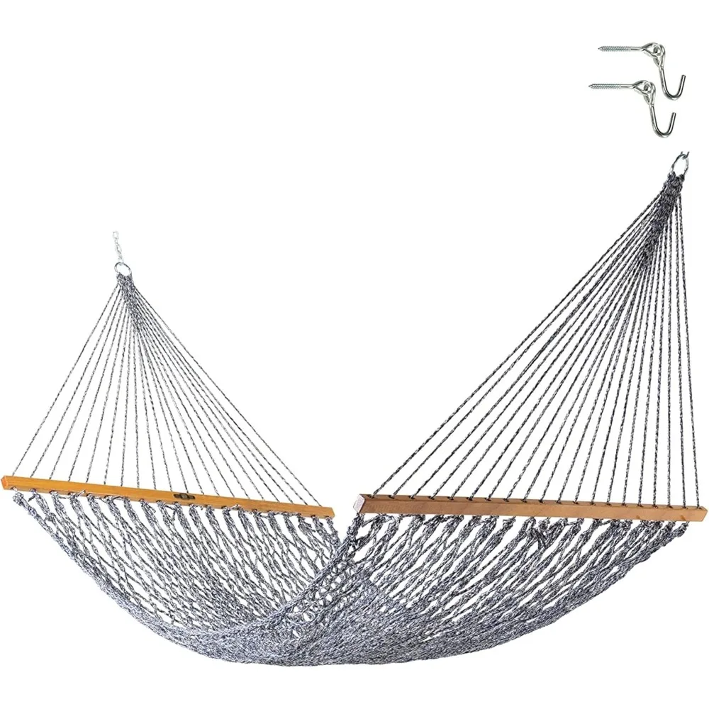 Large Navy Oatmeal Heirloom Tweed DURACORD® Rope Hammock with Extension Chains & Tree Hooks Handcrafted in The USA