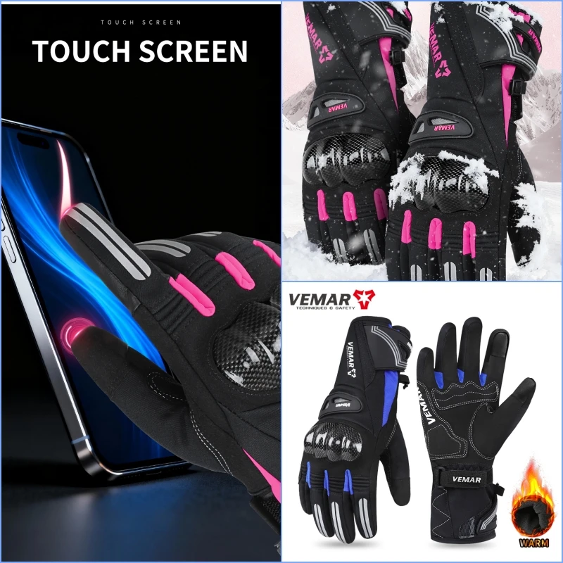 

VEMAR удобные зимние теплые мотоциклетные перчатки унисекс ветрозащитные водонепроницаемые термоуглеродное волокно противоскользящие мужские перчатки для мотокросса