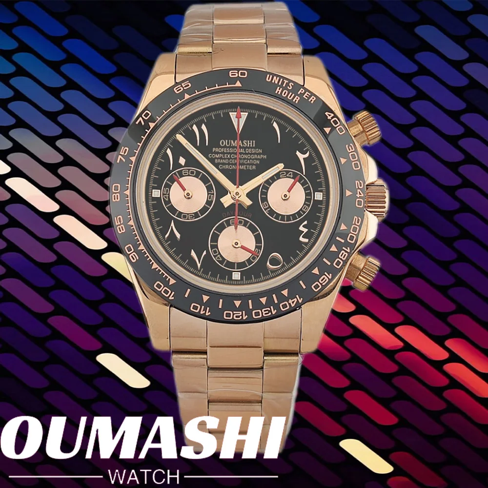 Luxury WATCH 39.3MM Casual Vk63 Quartz Movement Watch Men's waterproof steel case Arabian Dial Chronograph Luminous watch
