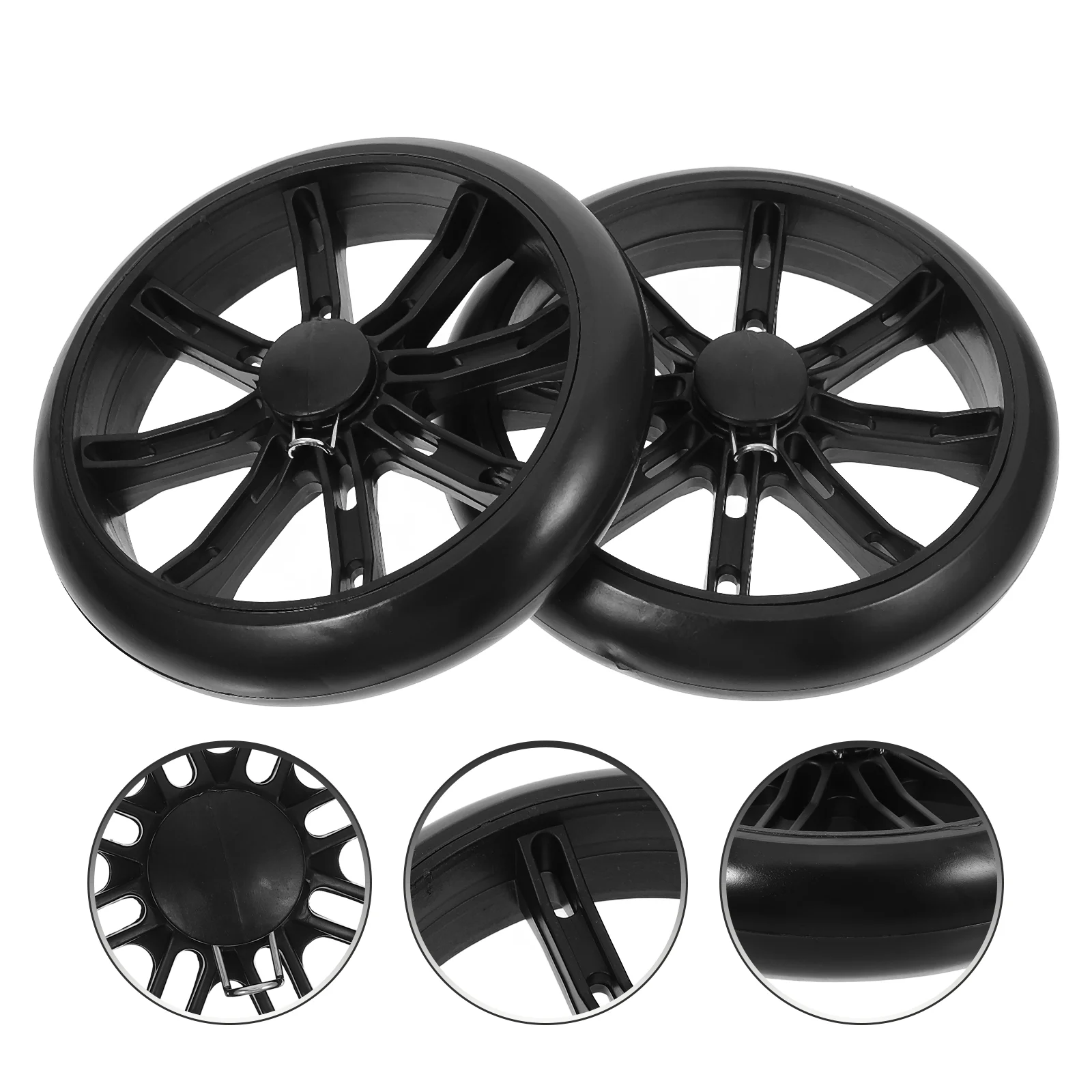 2 Pcs Folding Shopping Cart Wagon Wheels Laundry Replacement Parts Black Plastic