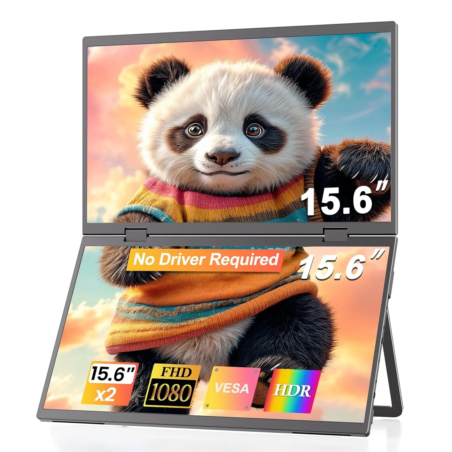15.6" Dual Portable Monitor Optional Folding Display Laptop Screen Extender IPS TYPE-C Port Play Travel for Meeting Presentation