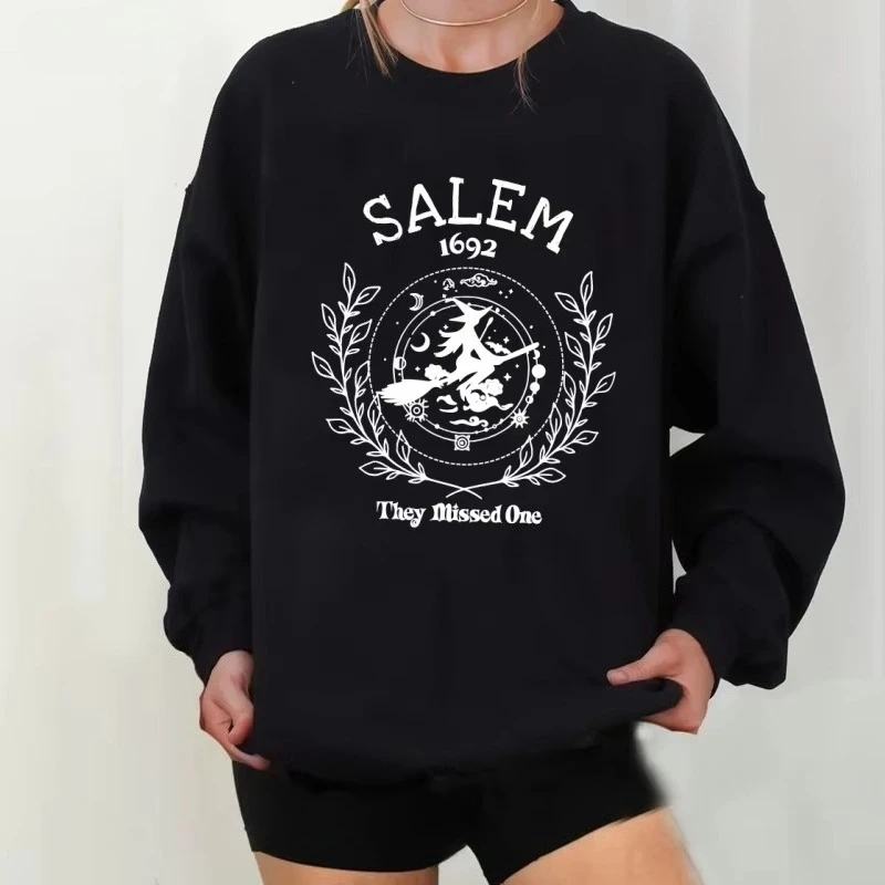 

Толстовка Salem They Missed One, толстовка с капюшоном на Хэллоуин, женская толстовка с длинным рукавом и круглым вырезом ведьмы, пуловер, женская одежда, топы
