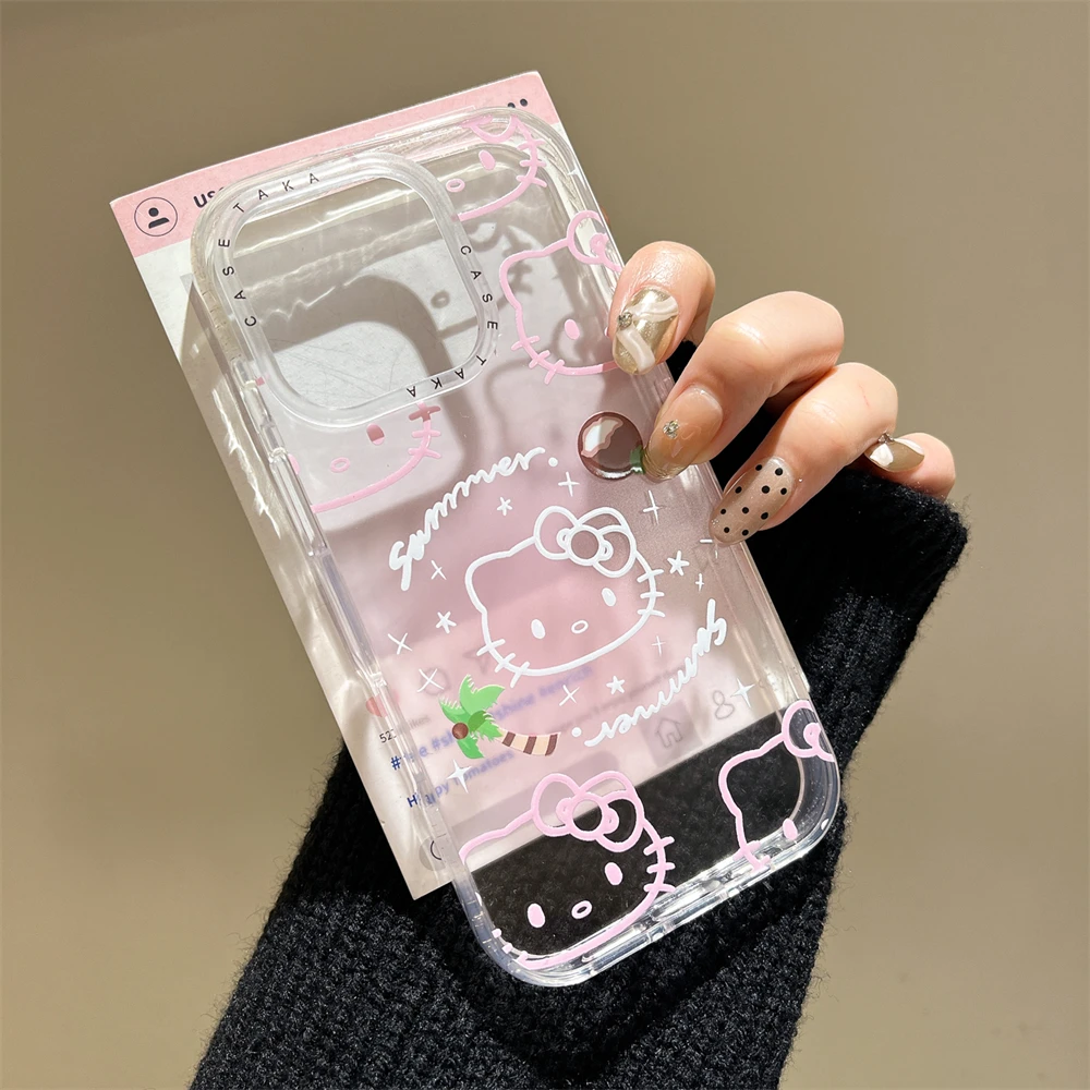 Sanrio Hello Kitty KT Head Bow Phone Case For iPhone 16 15 14 13 Pro Max 11 12 13 Pro X XR 7 8 Plus Cute Girl Y2K Creative Cover