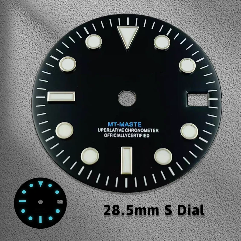New NH34 Dial 28.5mm S Logo Compatible with NH34 Movement Blue-Green Luminous Watch Modification Parts