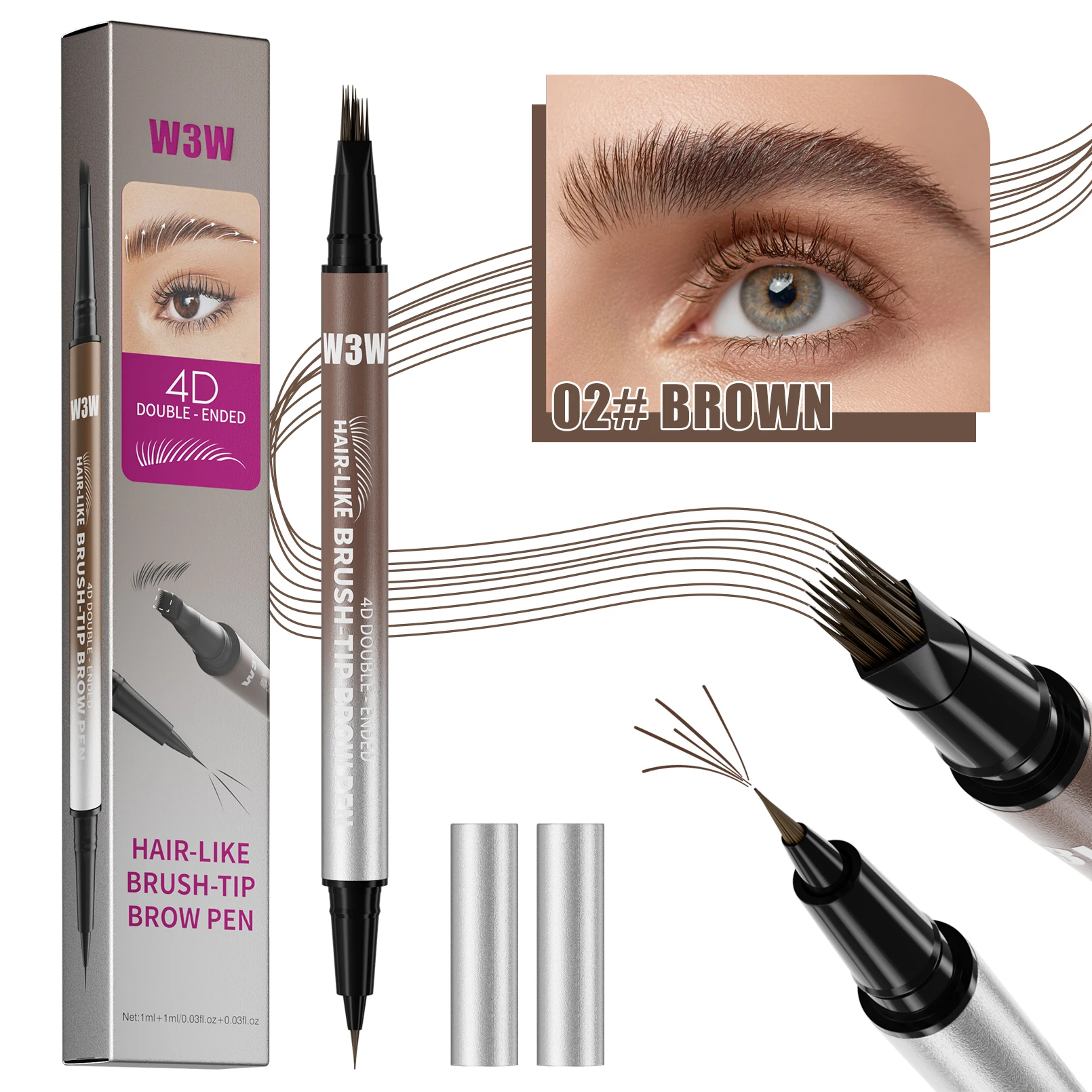 Velvet Wild Eyebrow Pencil Square Angled Brush Multifunction 3D Brow Dye Cream Hairline Anti-smudge Waterproof Eyebrow Tint Pen