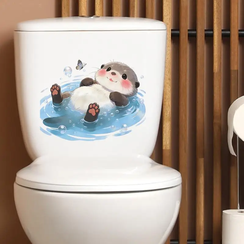 NEW Otter Toilet Tank Sticker Ocean Wave Vinyl Adhesive Bathroom Wall Decal Home Decor Waterproof Removable Bathroom Accessories