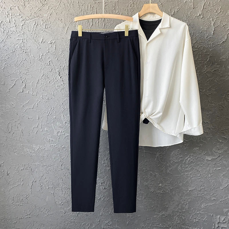 Iron-Free Slim Fit Men's Business Casual Pants Draping Summer New Style Korean Version Straight Leg Length Nine Points