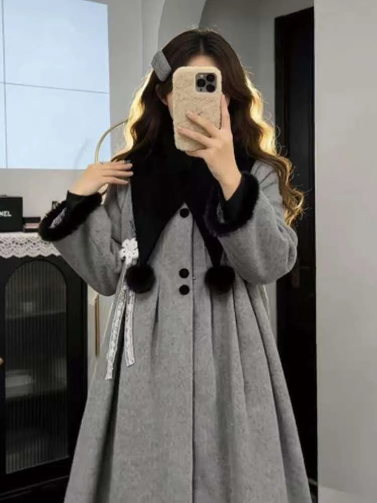 Ay-abrigo de lana para mujer, abrigo holgado de longitud media, Faion de invierno, bonito Sle, cálido, fibra de poliéster, largo, Color puro