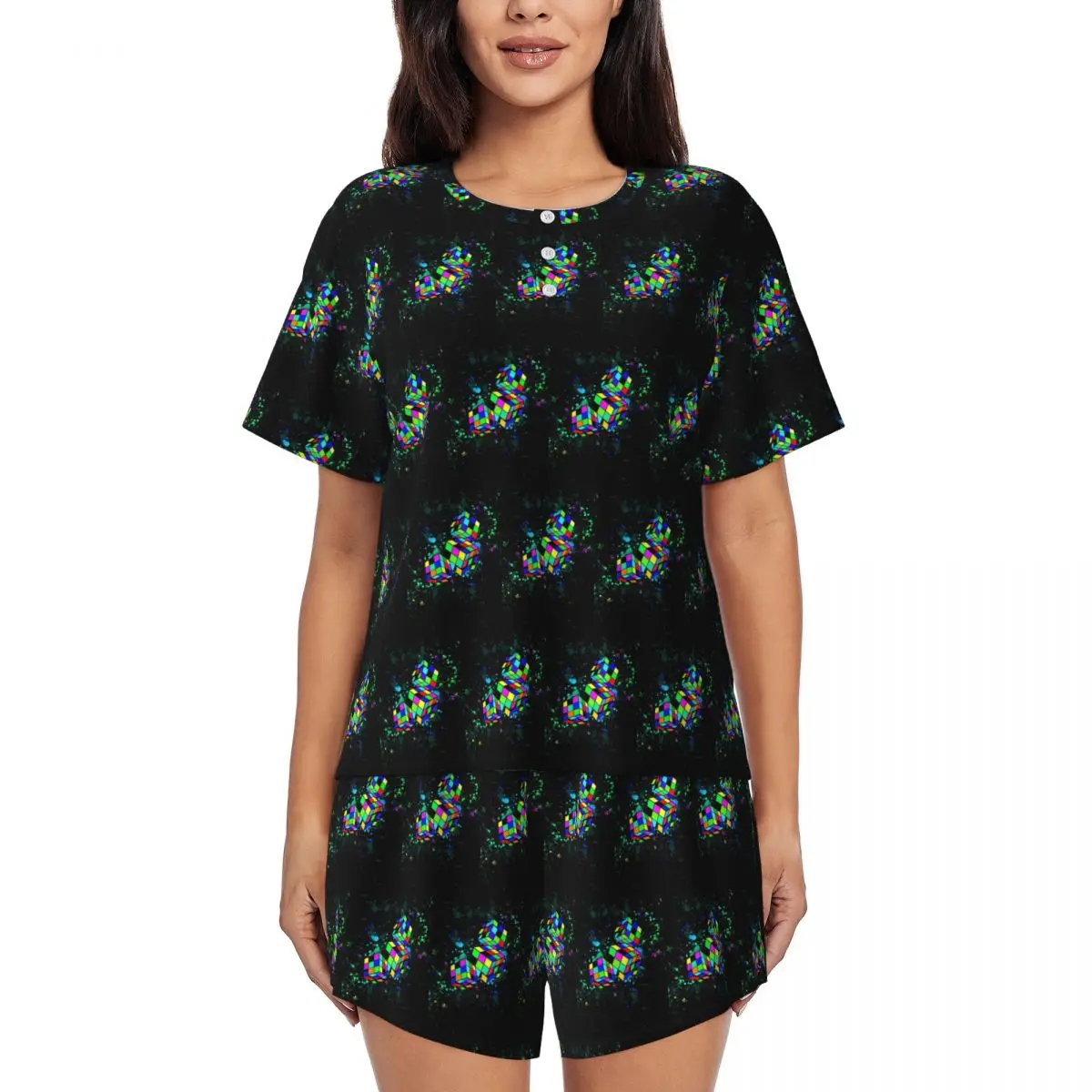 

Rubix Rubiks Rubics Round Neck Short Sleeve Nightgowns for Sleeping Sleepshirts Women Soft Pajama Set Short Pants