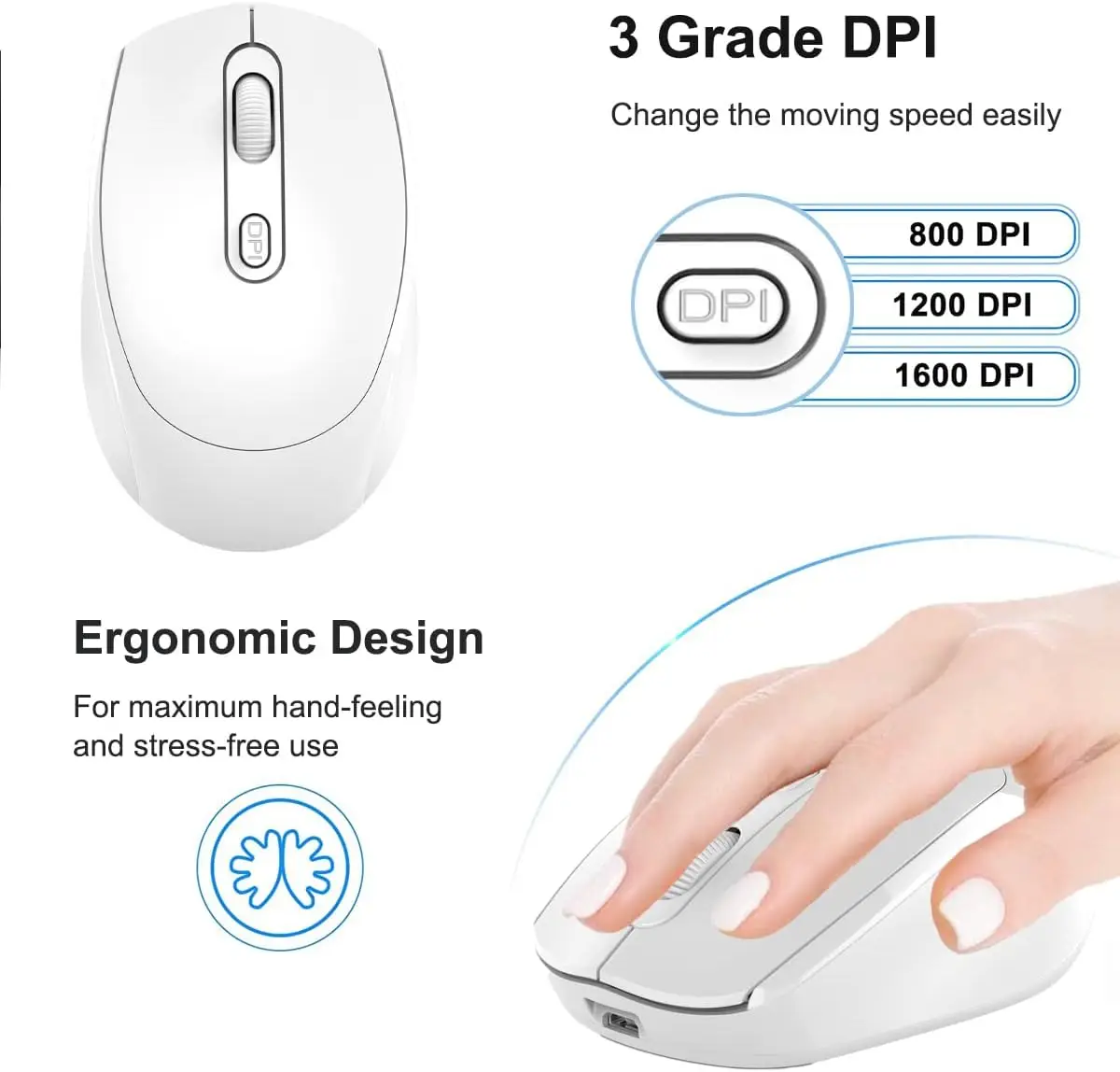 Wireless Mouse 2.4G Bluetooth Ergonomic Optical PC Laptop Cordless Mice for Windows Computer Office image 3