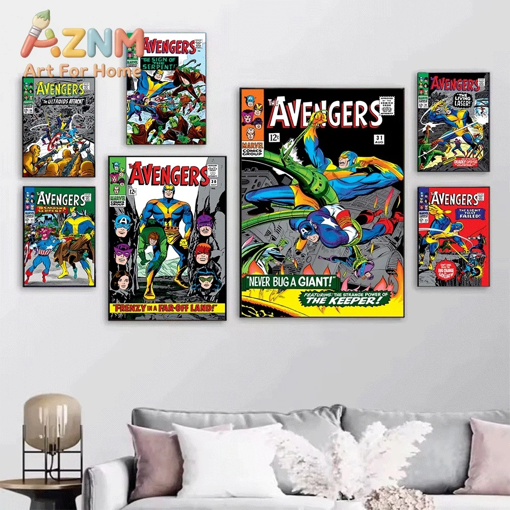 AZNM The Avengers #27 Four Against The Flood-Tide Comic Canvas Wall Art No Frame Vintage Superhero Print Poster Home Wall Deco