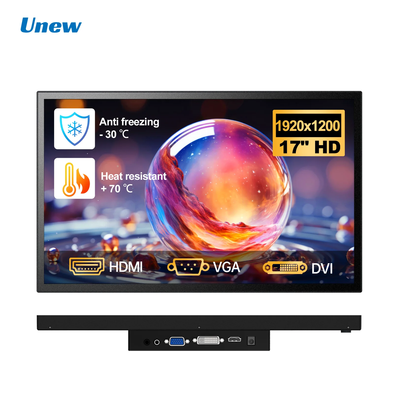 

Unew 17" 1080P Military Industrial Grade Monitor, Fit to Extreme Temperature Adaptation -30°C to 70°C, Iron Case Cover Display