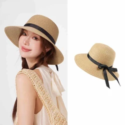 Classic Wide Brim Straw Hat - Lightweight Foldable Sun Hat with Ribbon for Beach, Summer & Outdoor Unisex Accessory