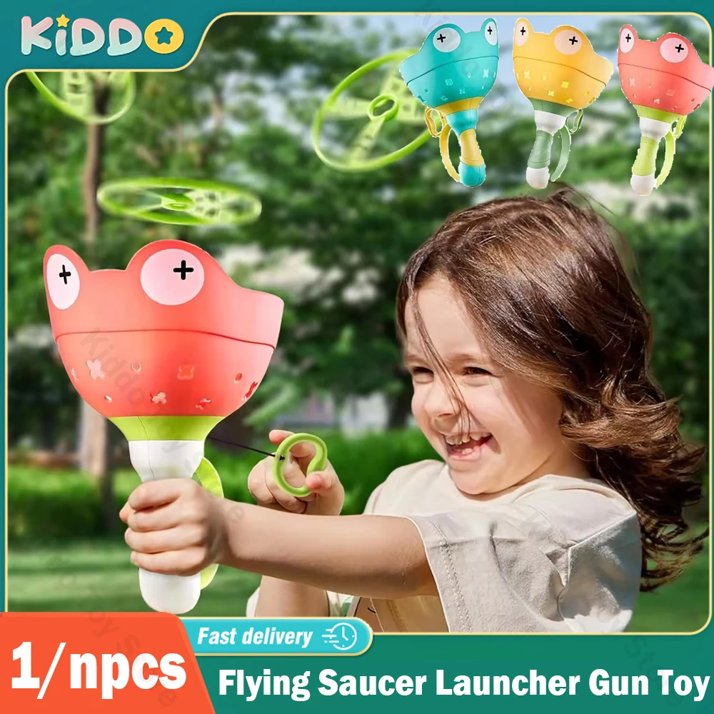 Kids Flying Saucer Launcher Gun Toy Flying Disc Shooting Soaring Ejection Catapult Funny Outdoor Sports Games for Kids Boys Gift