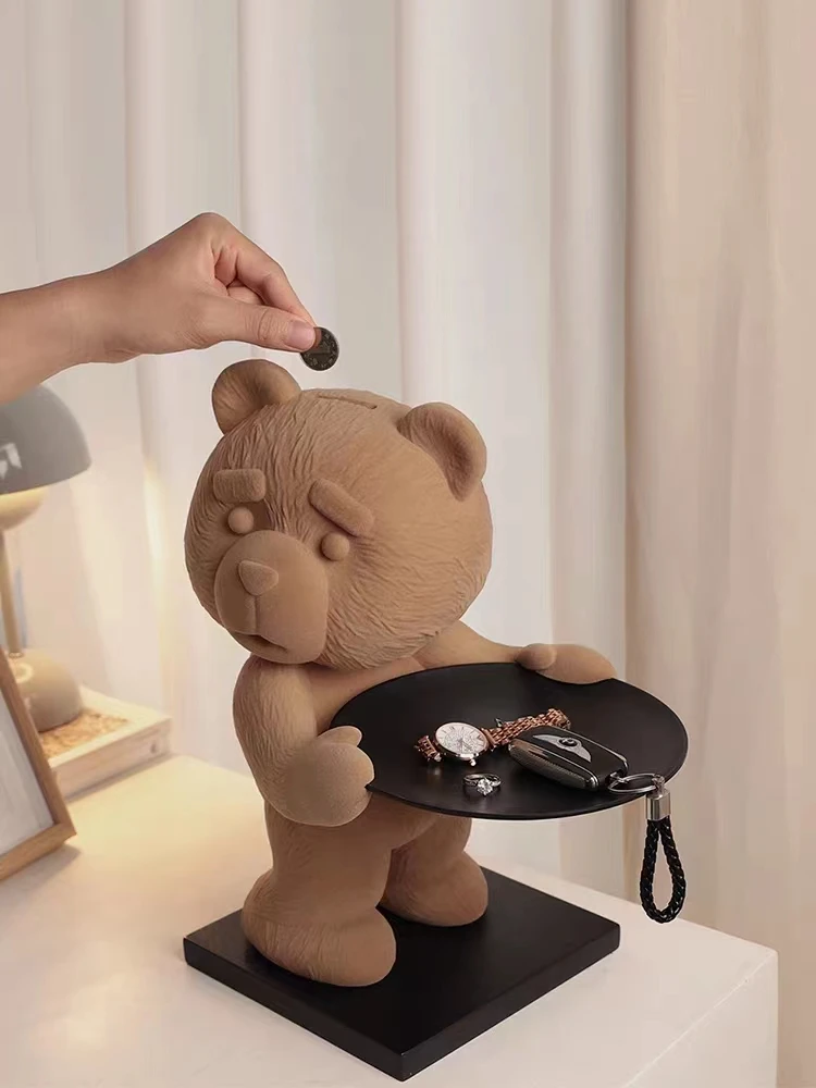 

Home Decoration Teddy Bear Luxury Tray Decor Cartoon Animal Statue Sculpture Storage Tray Statue Desk Ornaments Accessories