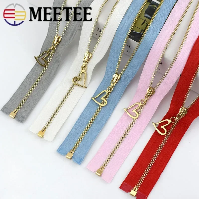 2/5pcs Meetee 3#Metal Zipper Close/Open End Gold Teeth Zip Closure Decor Zippers for Bag Jeans DIY Pants Placket Sewing Material