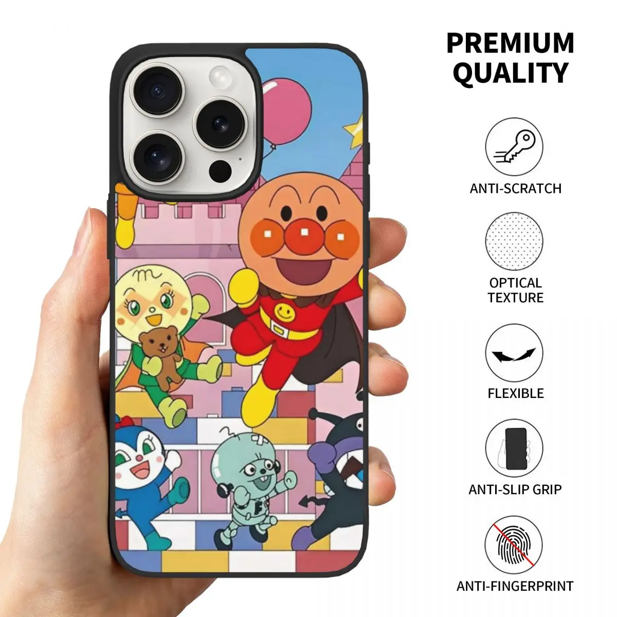 iPhone 15 Pro/Pro Max用 アンパンマン アニメ漫画ケース ノベルティTPUソフトカバー バイキンマン ドキンちゃん ホラマン メロンガール スマホケース
