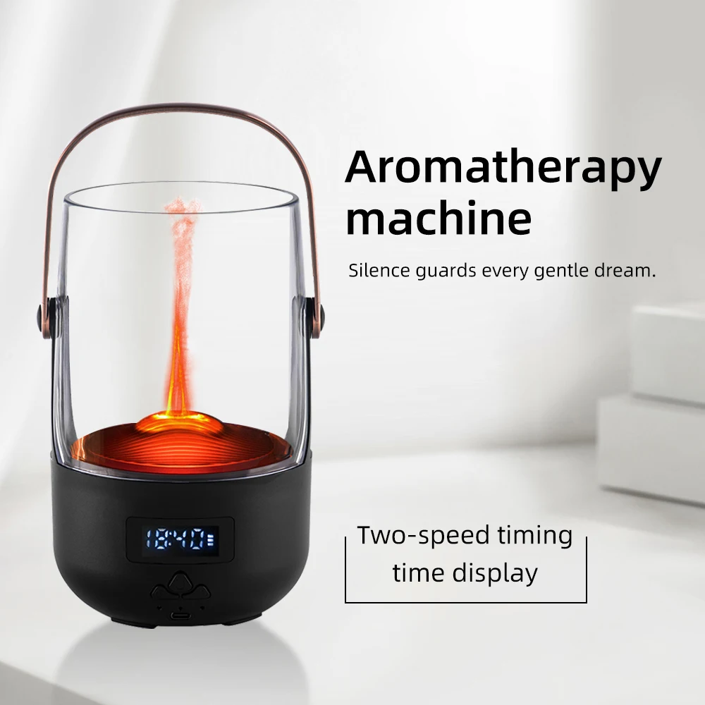 炎が見えるエッセンシャルオイルディフューザー,3つのタイマー設定,アンビエントライト,自動シャットオフ,200ml