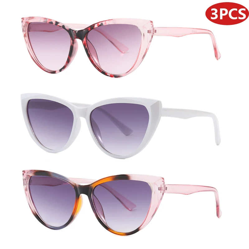 المشي لمسافات طويلة التخييم 3 قطعة INS موضة إطار كبير عين القط مكافحة نظارات خفيفة النساء الرجال ظلال المتضخم العلامة التجارية النظارات الإناث للجنسين