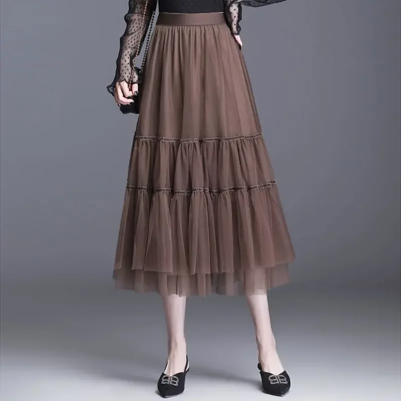 Long Skirt Korean Fashion Medium Length Super Long Sheer Skirt Spring and Autumn High Waisted Korean Street Clothing Skirt P730