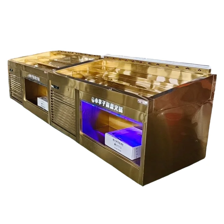 ثلاجة ذكية مدمجة باللون الذهبي الشامبانيا الفاخر الخفيف - إنشاء مساحة عرض للسلطات والأطباق الباردة في البوفيهات