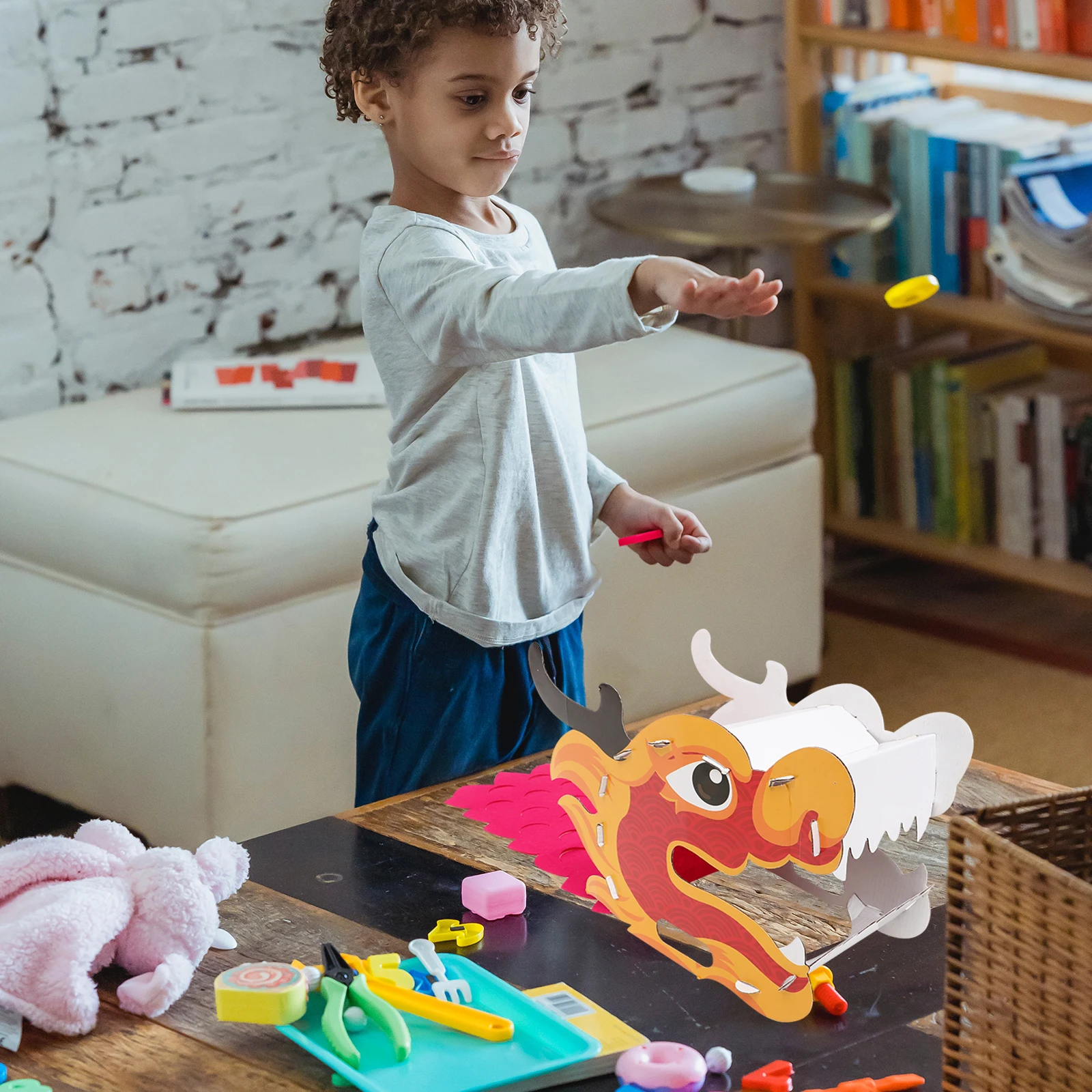 

1Set Paper Dragon Head DIY Making Set for Children Bright Color Wearable Dragon Head Ornament for Role Play Game Kids