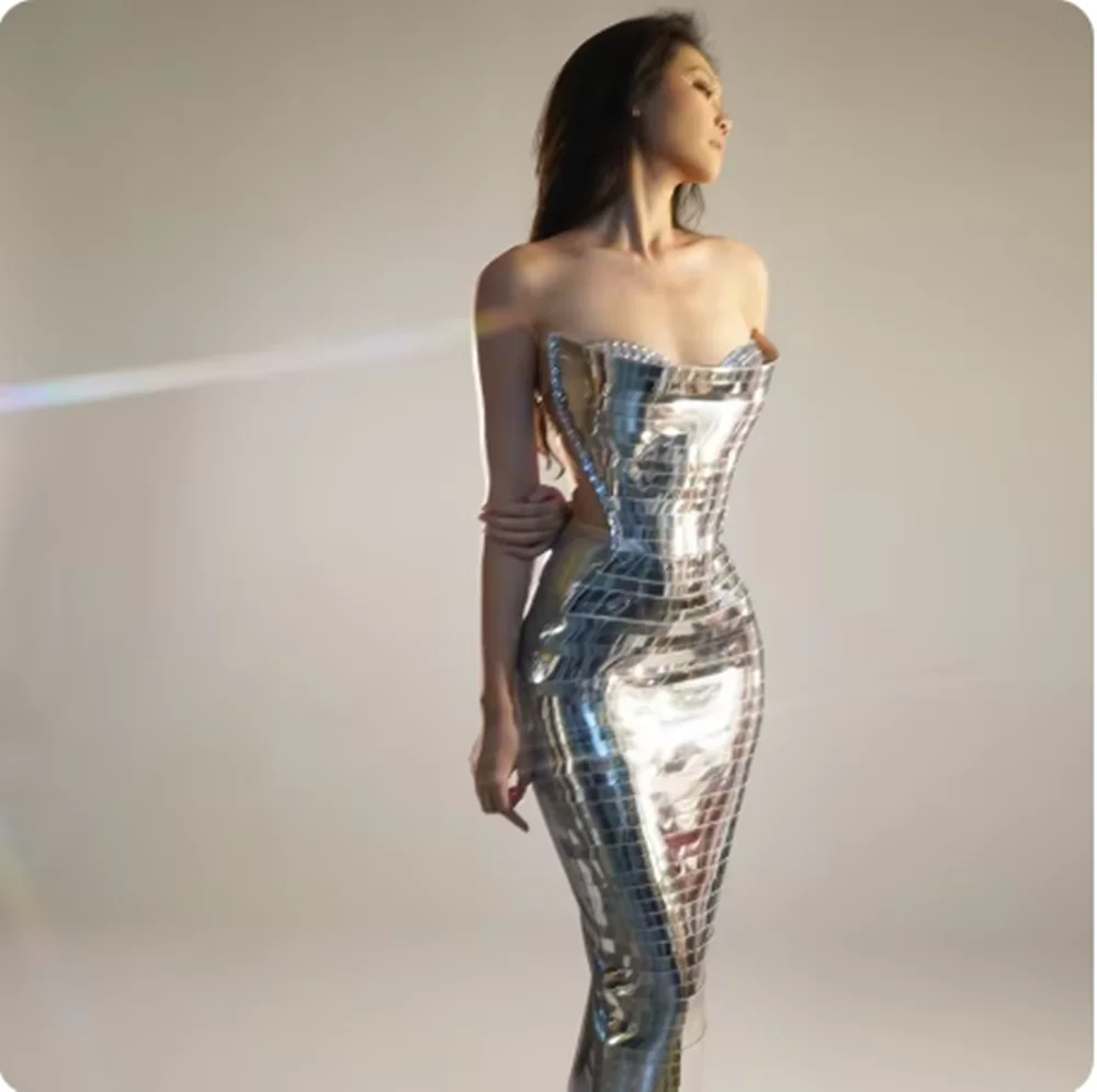 Strój sceniczny do klubu nocnego Gogo, sukienka na urodziny z odkrytymi ramionami, odzież festiwalowa karnawałowa, sukienka imprezowa, czarno-srebrno-złota yj321