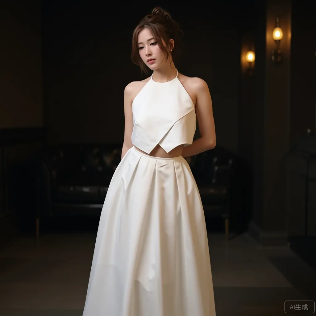

White Halter Neck Cutout Two‑Piece Maxi Dress – Satin Evening Gown Floor‑Length Formal Party Dress Ever Pretty Gowns