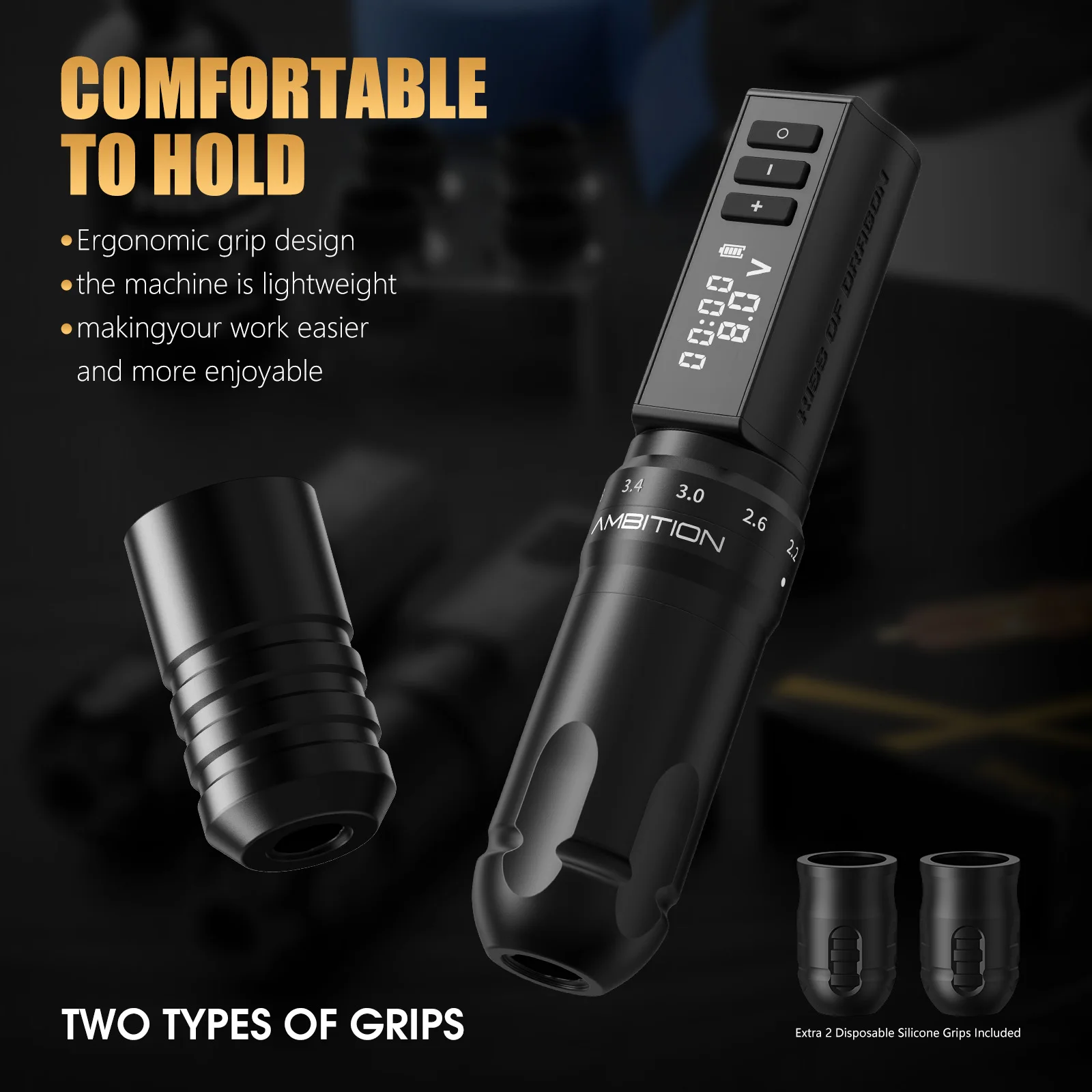 Ambition Hunter K1 Wireless Tattoo Machine Coreless Motor 2400mAh Battery Tattoo Pen Adjustable Stroke 2.2-4.2mm For Tattoo Art