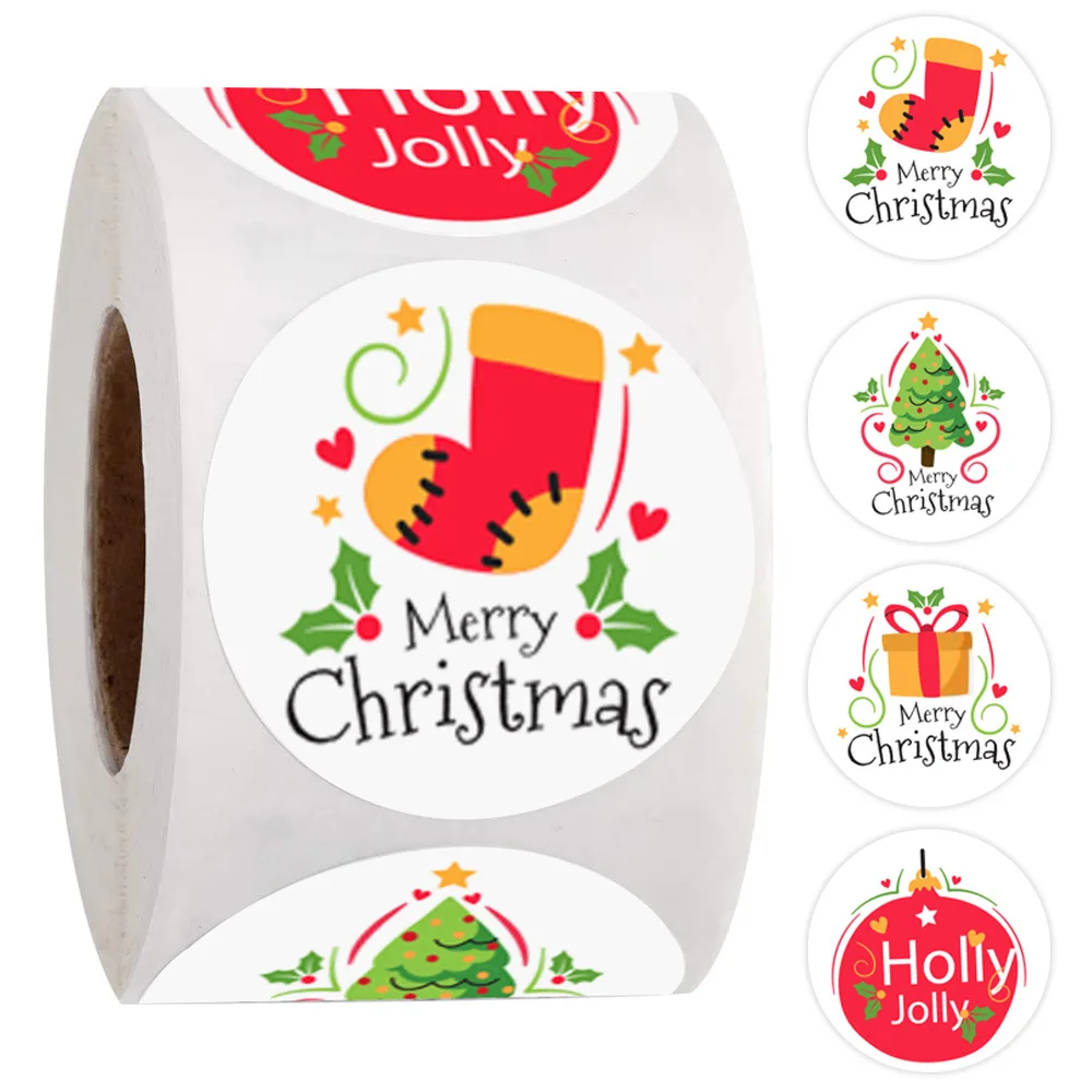 50-500Pcs 1 Inch Merry Christmas Socks Tree Label Stickers For Gift Card Package Wrapping Festival Party Baking Small Business