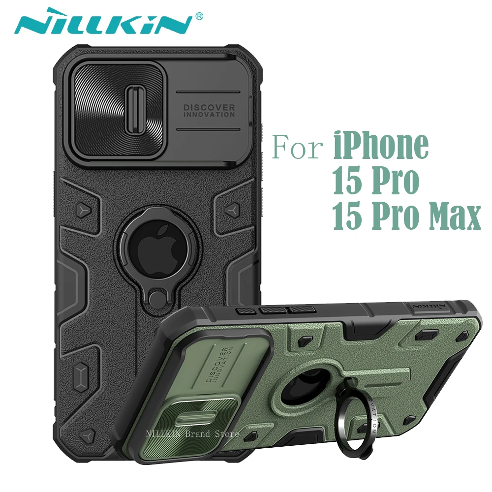 For iPhone 15 Pro Max Case NILLKIN CamShield Armor Case TPU Frame Slide Camera Back Cover For iPhone15 Pro With Ring kickstand