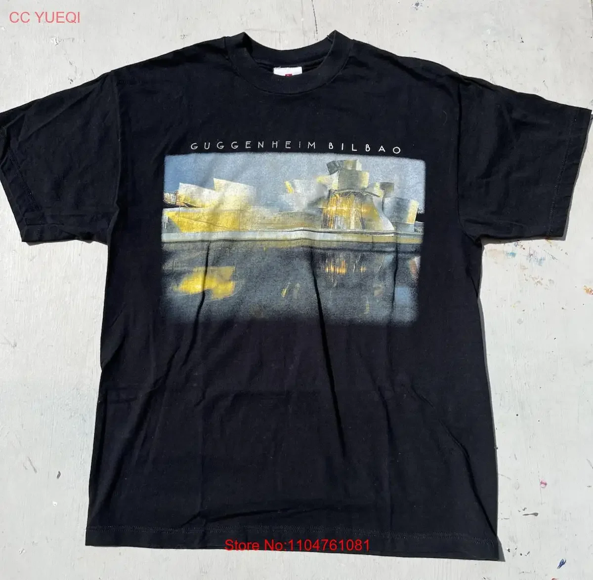 تي شيرت Guggenheim Bilbao للبالغين باللون الأسود المعماري L متحف إسبانيا فن حديث عتيق مغسول ملابس الشارع متعددة الاستخدامات للجنسين أنيقة #1