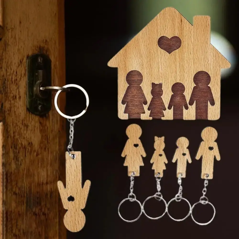 Decorative Pendant Couples Keychain New Wall Mounted Wooden Keyrings Set Personalized New Home Gift Key Holder