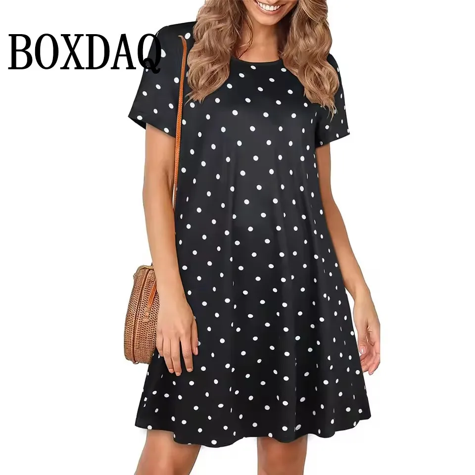 Summer Casual Dress Women Fashion O-Neck Loose Retro Flowers Printed Dress Elegant Vacation Short Sleeve A-Line Dresses Female