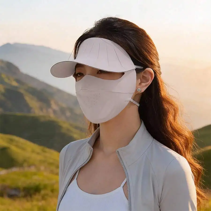 

Sun Protection Visor Hat With Integrated Face Mask For Women Breathable Outdoor Cycling Hiking
