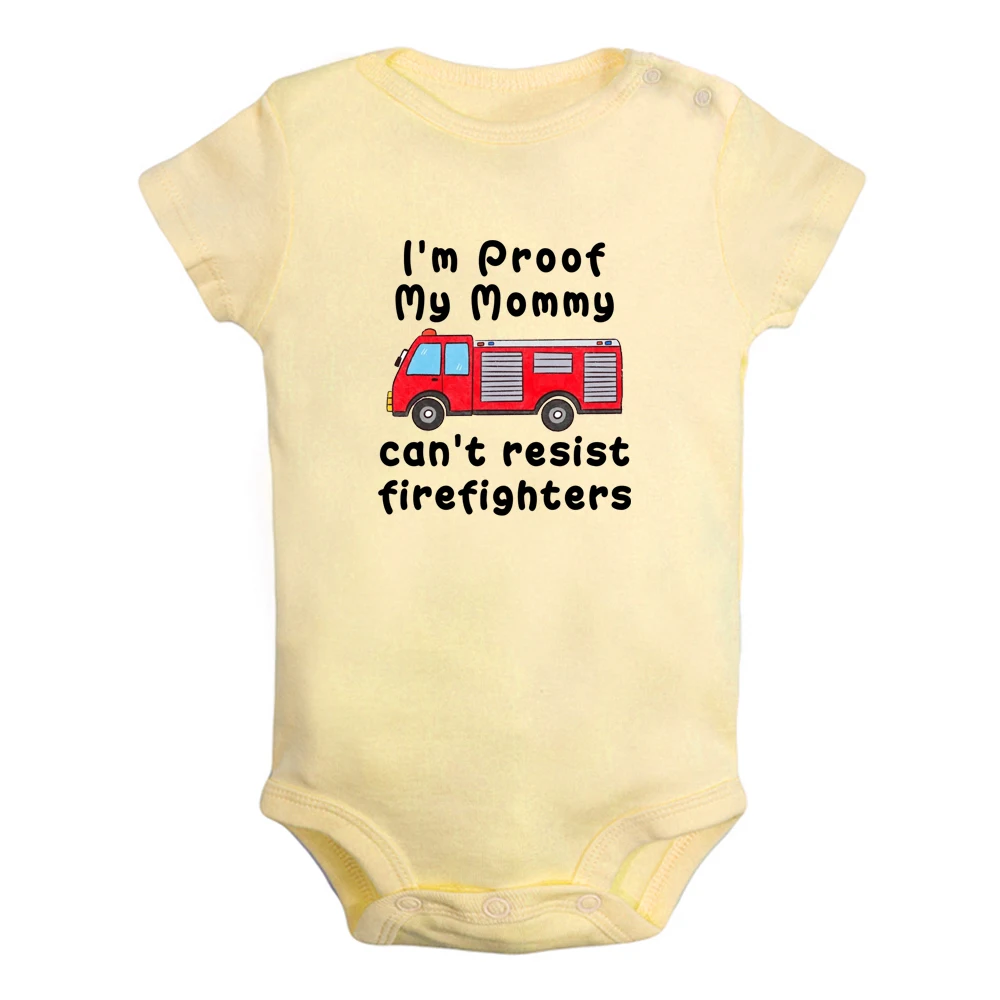 I'm Proof My Mommy Can't Resist Firefighters Baby Bodysuit Cute Boys Girls Rompers Infant Short Sleeves Jumpsuit Newborn Clothes