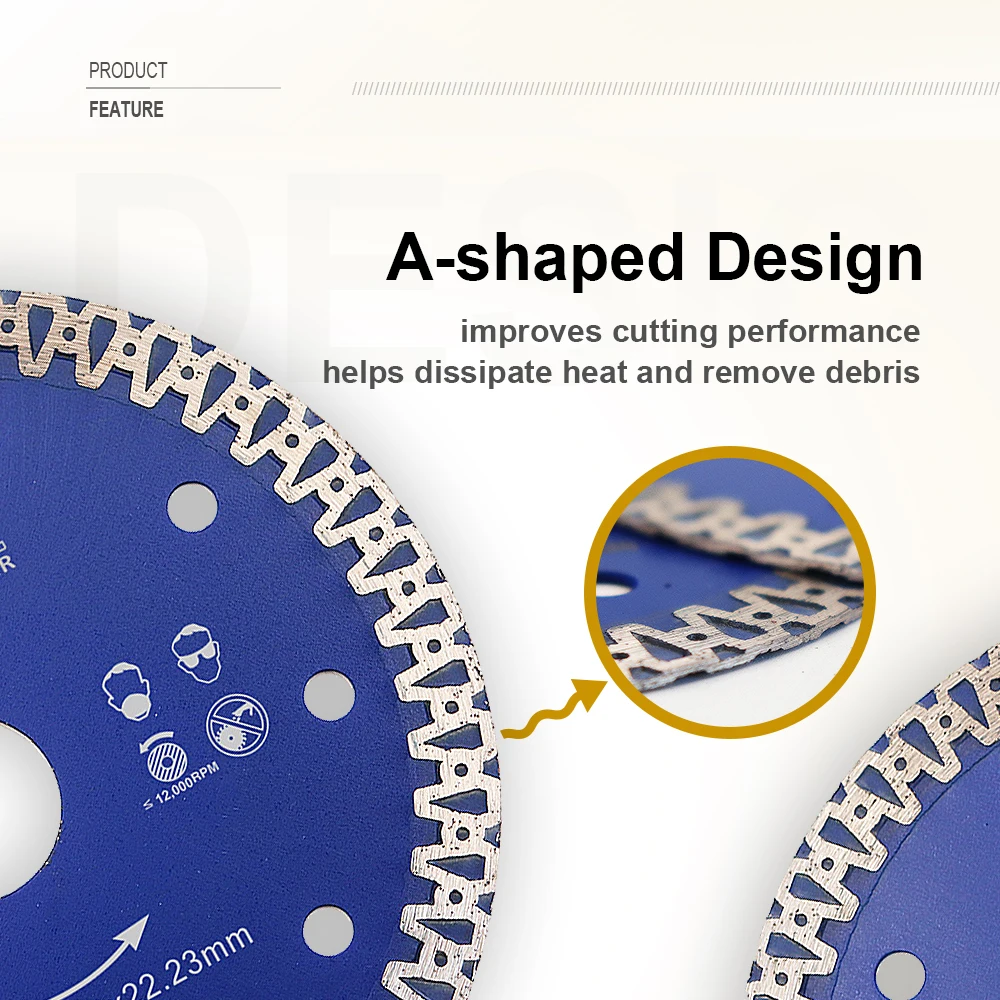 SHDIATOOL 1pc Diamond Cutting Disc A-shaped Blue Saw Blade 4\'\' Or 5\'\' High quality Steel Body For Marble Masonry Ceramic Tile