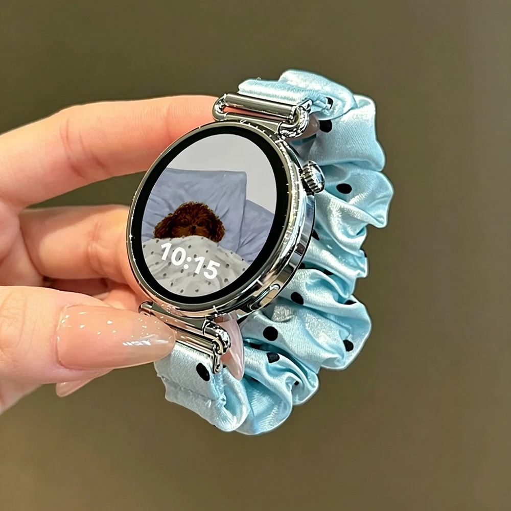 Scrunchie Strap for Galaxy Watch 7/6/5/4 Band Wristband Polka Dots Fabric Elastic Watchband Women Watchband 20mm Quick Release