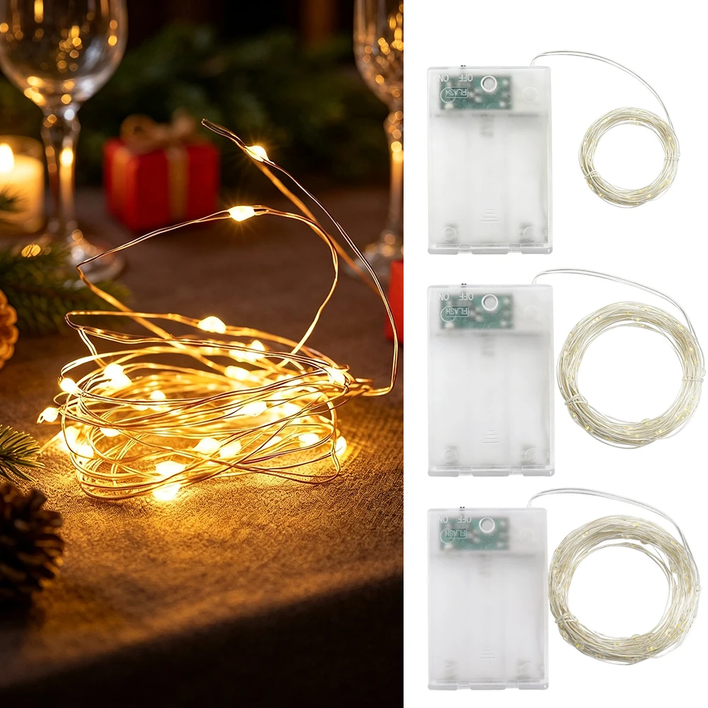 1pc/ 2pcs/ 3pcs Fairy String Lights Battery Operated, 20LEDs/ 50LEDs/ 100LEDs String Light with Flash Fairy Christmas Lights
