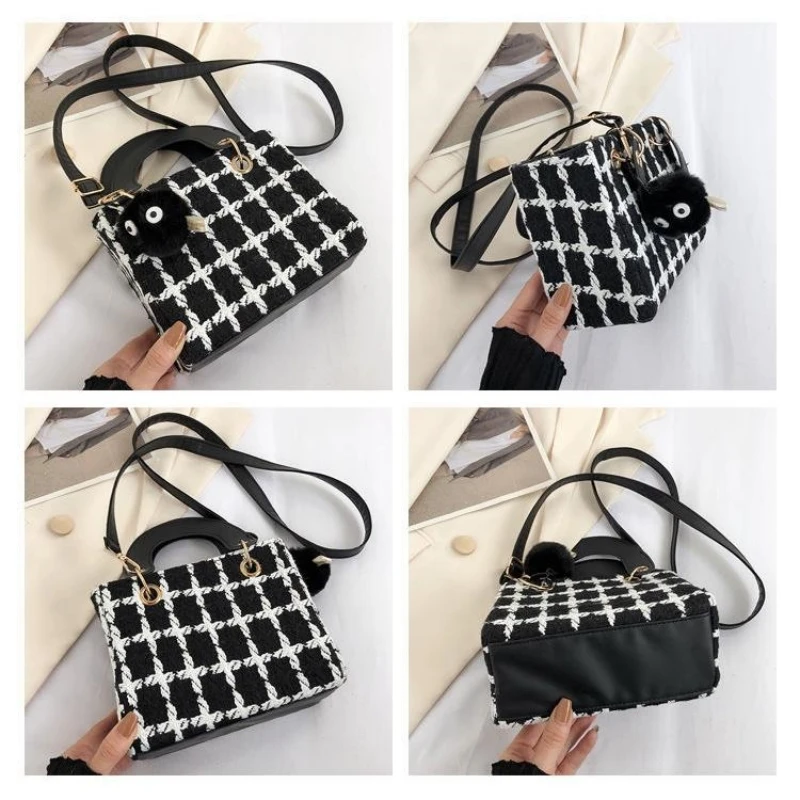 Mini Tweed Handbag For Women, Stylish Checkered Crossbody Bag, Luxury Square Purse For Women