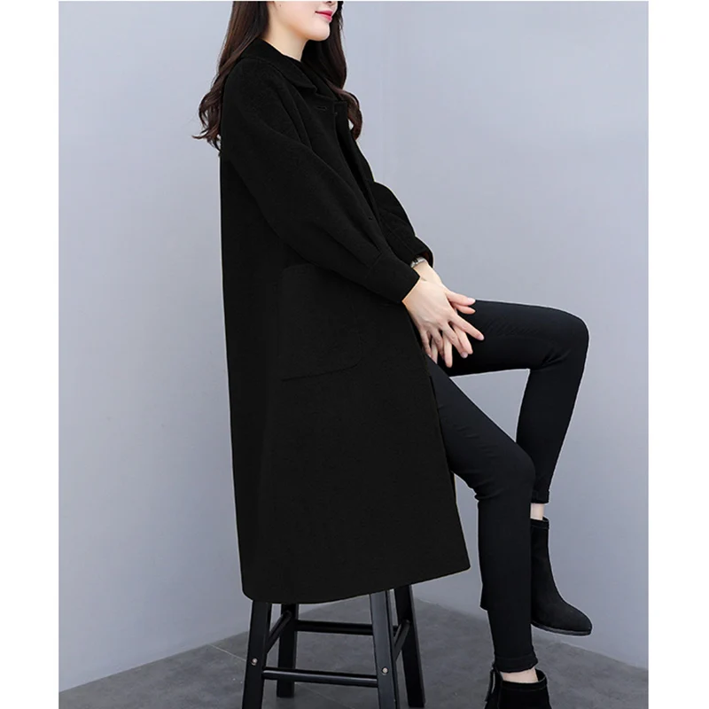 Lantern Sleeve Woolen Coat Women's 2024 Autumn Winter Mid-Length Korean Wool Jacket Ladies Loose Single-Breasted Chic Outerwear