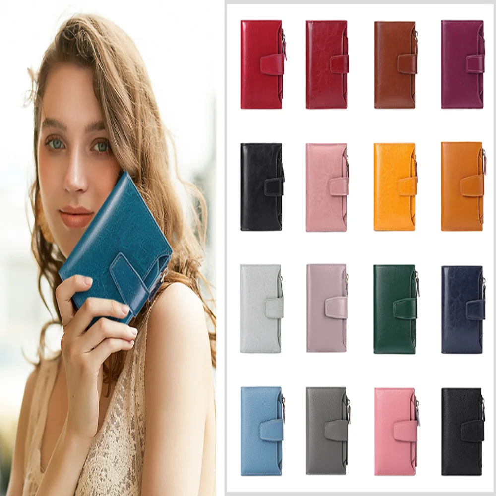 

Мягкий кожаный женский кошелек-клатч с RFID-защитой, многофункциональный, с отделениями для карт, коротким молниевым карманом для монет, миниатюрный, модный