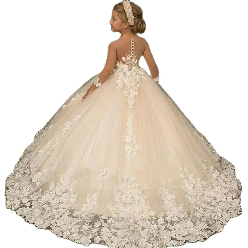 Blumen mädchen Kleid weiß flauschige Tüll Spitze Applikation elegante Hochzeit Blume Kinder Geburtstag Kommunion maßge schneiderte Kleid