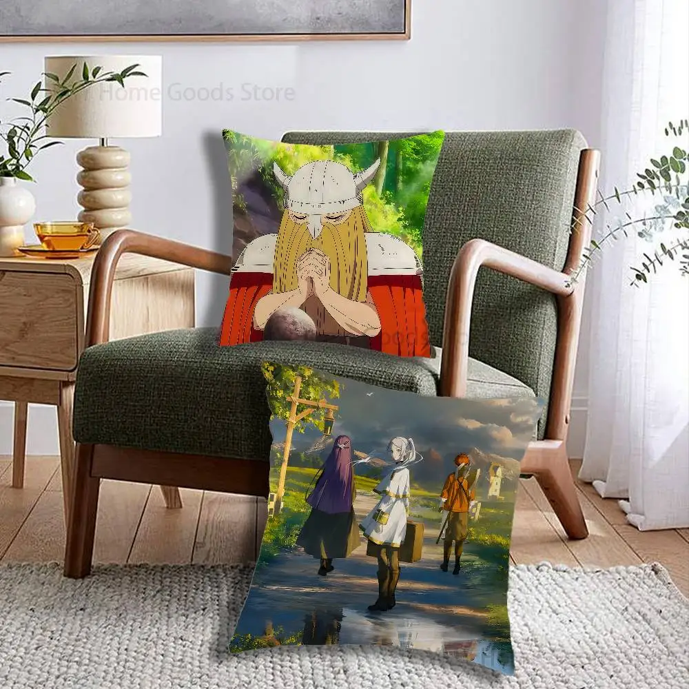 Anime Fern Stark Himmel Frieren Print Throw Pillow Cover Square Cushion Case for Living Room Bedroom Decor